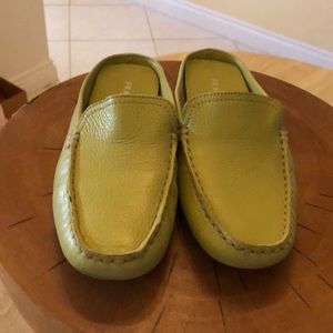 Green leather Prague slip on driving Slides